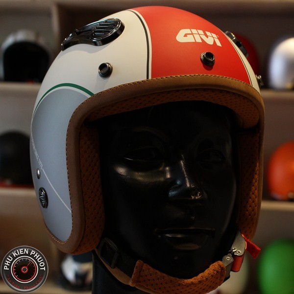 Nón bảo hiểm 3/4 givi, givi Duho cafe racer, nón bảo hiểm duho graphics tricolour Ice White
