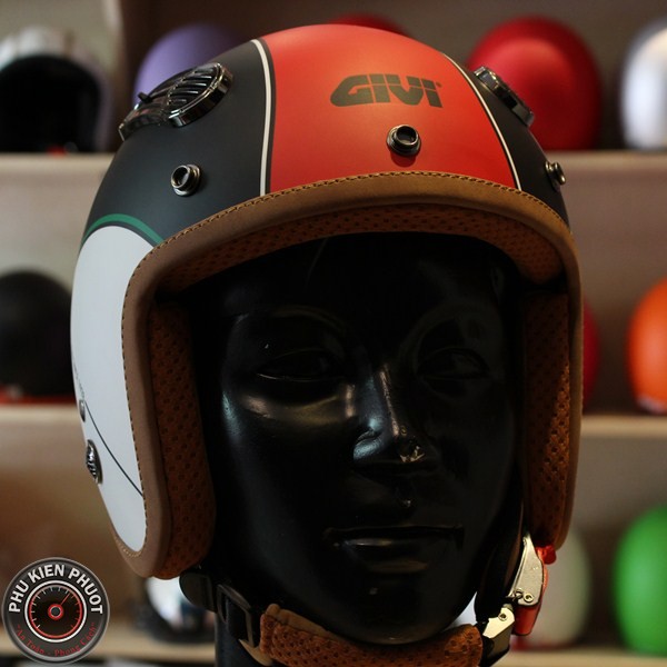 Nón bảo hiểm 3/4 givi, givi cafe racer, mũ bảo hiểm duho graphics tricolour black